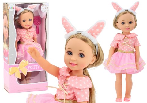 Lalka Różowa Sukienka Długie Włosy Opaska Szczotka 38cm Lalka Różowa Sukienka Długie Włosy Opaska Szczotka 38cm