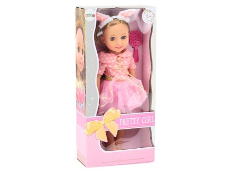 Lalka Różowa Sukienka Długie Włosy Opaska Szczotka 38cm Lalka Różowa Sukienka Długie Włosy Opaska Szczotka 38cm