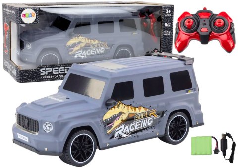 Auto Zdalnie Sterowane RC z Dinozaurem w Skali 1:10 Szare Auto Zdalnie Sterowane RC z Dinozaurem w Skali 1:10 Szare