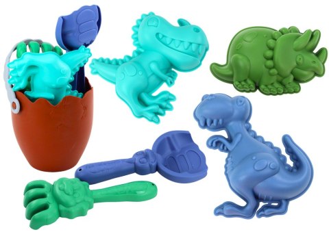 Zestaw Do Piasku Dinozaury Wiaderko Jajo Grabki Łopatka Foremki Zestaw Do Piasku Dinozaury Wiaderko Jajo Grabki Łopatka Foremki