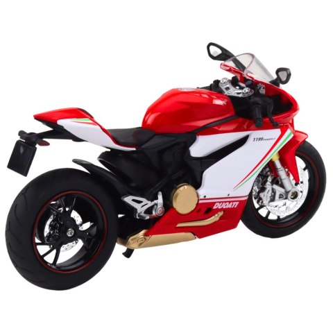 Motocykl Sportowy Metalowy Czerwono Biały Światła Dźwięki 1:12 Motocykl Sportowy Metalowy Czerwono Biały Światła Dźwięki 1:12