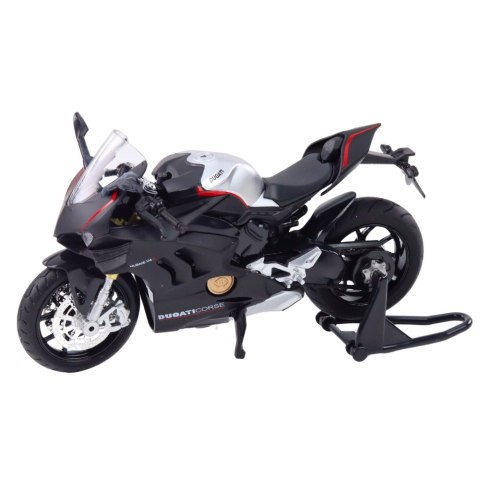 Motocykl Sportowy Metalowy Światła Dźwięki Srebrne Elementy Czarny V4 1:12 Motocykl Sportowy Metalowy Światła Dźwięki Srebrne Elementy Czarny V4 1:12