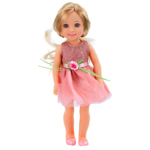 Lalka W Sukience z Kokardką Długie Włosy Różowa Grzebień 38cm Lalka W Sukience z Kokardką Długie Włosy Różowa Grzebień 38cm