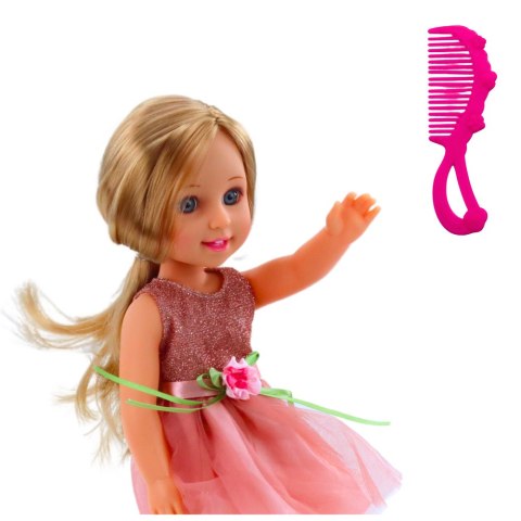 Lalka W Sukience z Kokardką Długie Włosy Różowa Grzebień 38cm Lalka W Sukience z Kokardką Długie Włosy Różowa Grzebień 38cm
