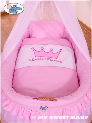 Kosz Mojżesza wiklinowy z baldachimem- Little Princess różowy