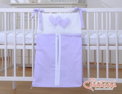Przybornik- Torba na pampersy- Wiszące serduszka kropki na fiolecie Przybornik- Torba na pampersy- Wiszące serduszka kropki na fiolecie