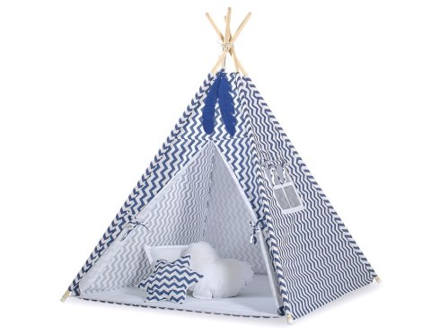 Namiot Tipi dla dzieci+ zawieszki pióra - Chevron granatowy Namiot Tipi dla dzieci+ zawieszki pióra - Chevron granatowy