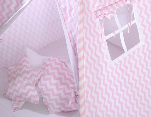 Namiot Tipi dla dzieci+ zawieszki pióra - Chevron różowy Namiot Tipi dla dzieci+ zawieszki pióra - Chevron różowy