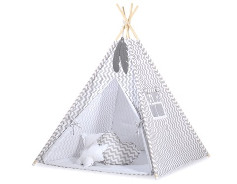 Namiot Tipi dla dzieci+ zawieszki pióra - Chevron szary Namiot Tipi dla dzieci+ zawieszki pióra - Chevron szary