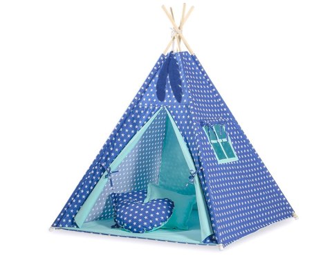 Namiot Tipi dla dzieci+ zawieszki pióra - Gwiazdki granatowe Namiot Tipi dla dzieci+ zawieszki pióra - Gwiazdki granatowe