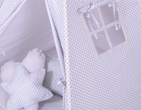 Namiot Tipi dla dzieci+ zawieszki pióra - mini- Rozeta szara Namiot Tipi dla dzieci+ zawieszki pióra - mini- Rozeta szara