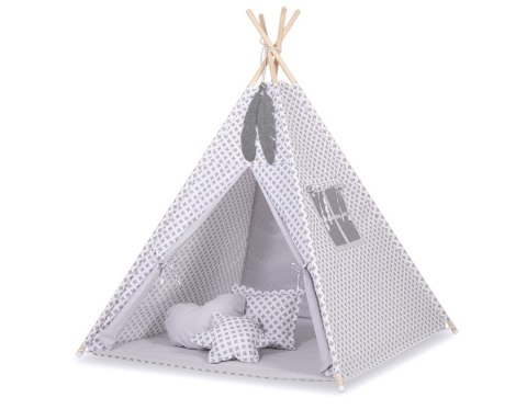 Namiot Tipi dla dzieci + zawieszki pióra - Krzyżyki szare/szary Namiot Tipi dla dzieci + zawieszki pióra - Krzyżyki szare/szary