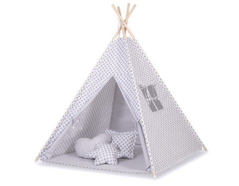 Namiot Tipi dla dzieci + zawieszki pióra - Krzyżyki szare/szary Namiot Tipi dla dzieci + zawieszki pióra - Krzyżyki szare/szary