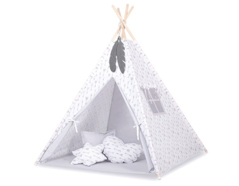 Namiot Tipi dla dzieci + zawieszki pióra - Szare strzałki/szary Namiot Tipi dla dzieci + zawieszki pióra - Szare strzałki/szary