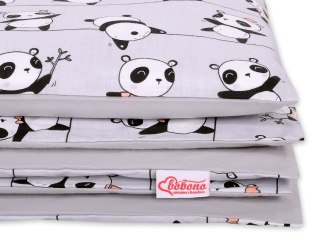 Dwustronna pościel dla dzieci 2-częściowa bawełniana - pandy szare