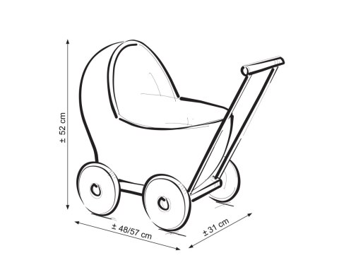 Wiklinowy wózek dla lalek pchacz szary z pościelką i miękką wyściółką brudny róż Wiklinowy wózek dla lalek pchacz szary z pościelką i miękką wyściółką brudny róż