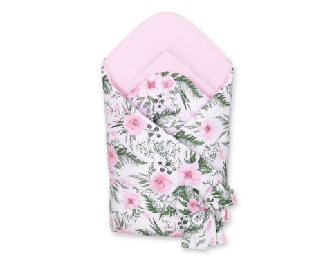 Dwustronny rożek dla niemowląt miękki z wiązaniem - peonie różowe Dwustronny rożek dla niemowląt miękki z wiązaniem - peonie różowe