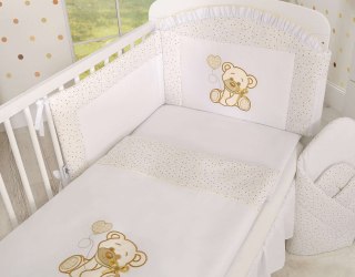 Komplet pościeli dla dzieci 135x100cm z ochraniaczem 3-cz Miś z kokardką biały