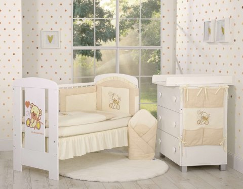 Komplet pościeli dla dzieci 135x100cm z ochraniaczem 3-cz Miś z kokardką kremowy Komplet pościeli dla dzieci 135x100cm z ochraniaczem 3-cz Miś z kokardką kremowy