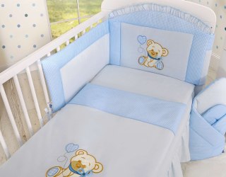 Komplet pościeli dla dzieci 135x100cm z ochraniaczem 3-cz Miś z kokardką niebieski