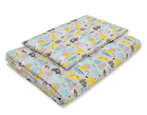 Komplet pościeli dla dzieci z wypełnieniem 120x90cm - zwierzątka szaro-miętowe Komplet pościeli dla dzieci z wypełnieniem 120x90cm - zwierzątka szaro-miętowe