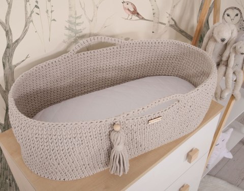 Kosz Mojżesza BOHO bawełniany Handmade z materacykiem - jasny beżowy