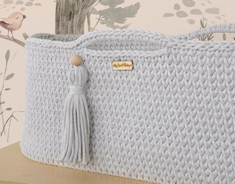 Kosz Mojżesza BOHO bawełniany Handmade z materacykiem - jasny szary