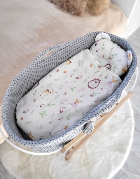 Kosz Mojżesza BOHO bawełniany Handmade z materacykiem - szary