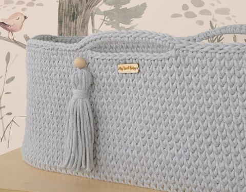 Kosz Mojżesza BOHO bawełniany Handmade z materacykiem - szary