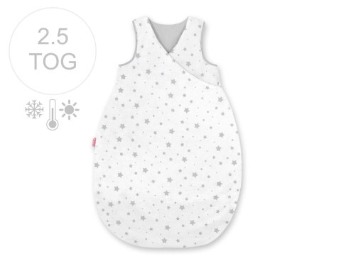 Śpiworek niemowlęcy całoroczny ocieplany 75 cm- mini gwiazdki szare na białym tle Śpiworek niemowlęcy całoroczny ocieplany 75 cm- mini gwiazdki szare na białym tle
