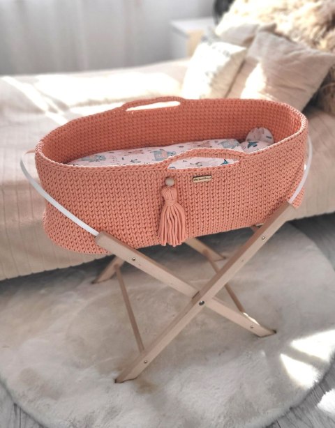 Kosz Mojżesza BOHO bawełniany Handmade z materacykiem - brzoskwiniowy