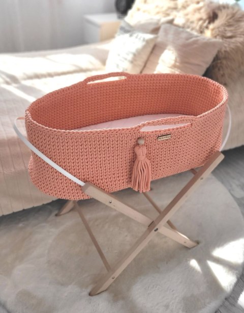 Kosz Mojżesza BOHO bawełniany Handmade z materacykiem - brzoskwiniowy