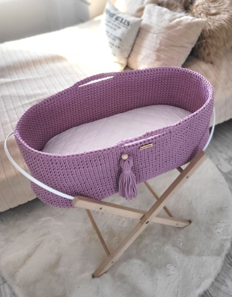 Kosz Mojżesza BOHO bawełniany Handmade z materacykiem - lawendowy