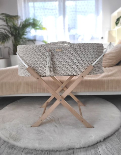 Kosz Mojżesza BOHO bawełniany Handmade z materacykiem - śmietanka