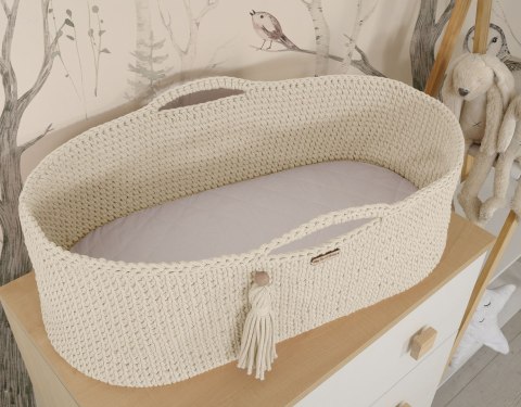 Kosz Mojżesza BOHO bawełniany Handmade z materacykiem - śmietanka