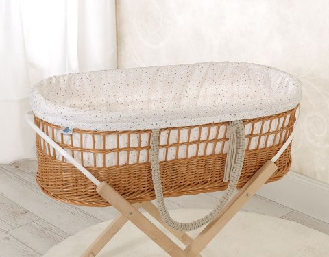 Kosz mojżesza BOHO wiklinowy z wyściółką bawełnianą - mini gwiazdki złote Kosz mojżesza BOHO wiklinowy z wyściółką bawełnianą - mini gwiazdki złote