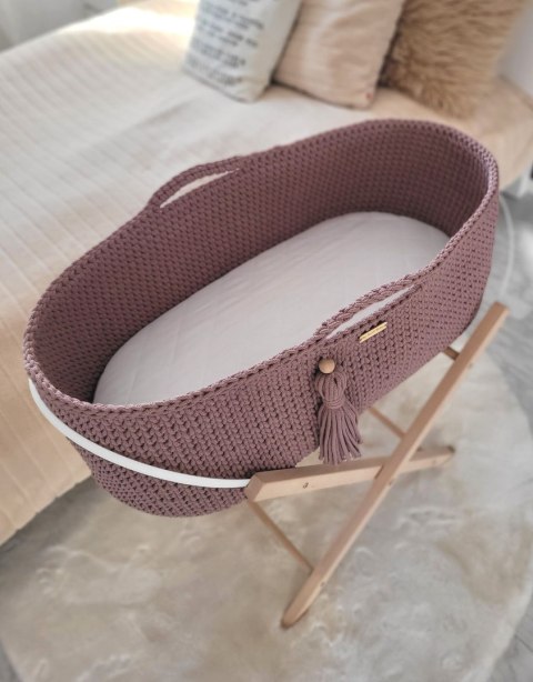 Kosz Mojżesza BOHO bawełniany Handmade z materacykiem - mauve