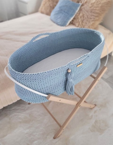 Kosz Mojżesza BOHO bawełniany Handmade z materacykiem - misty blue