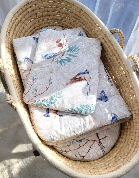 Komplet pościeli dla niemowląt z wypełnieniem 2-cz 75x100cm NEWBORN - blue birds Komplet pościeli dla niemowląt z wypełnieniem 2-cz 75x100cm NEWBORN - blue birds