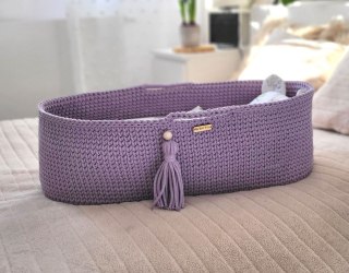 Kosz Mojżesza BOHO bawełniany Handmade z materacykiem - lila