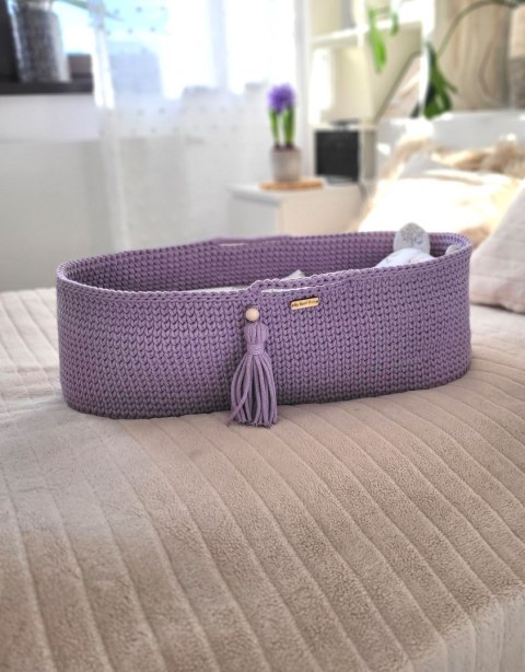 Kosz Mojżesza BOHO bawełniany Handmade z materacykiem - lila