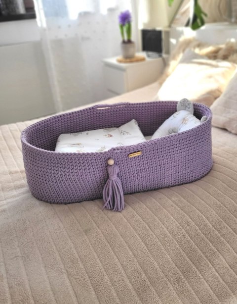 Kosz Mojżesza BOHO bawełniany Handmade z materacykiem - lila