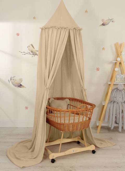 Muślinowy baldachim wiszący z falbanką do łóżeczka - camel Muślinowy baldachim wiszący z falbanką do łóżeczka - camel
