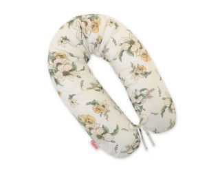 Poduszka ciążowa Longer dla kobiet w ciąży do spania + zdejmowana poszewka - Clematis on beige
