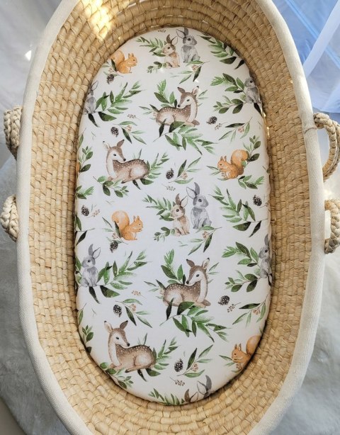 Prześcieradło bawełniane do kosza Mojżesza Boho wózka gondoli 75x35 cm - Woodland green Prześcieradło bawełniane do kosza Mojżesza Boho wózka gondoli 75x35 cm - Woodland green