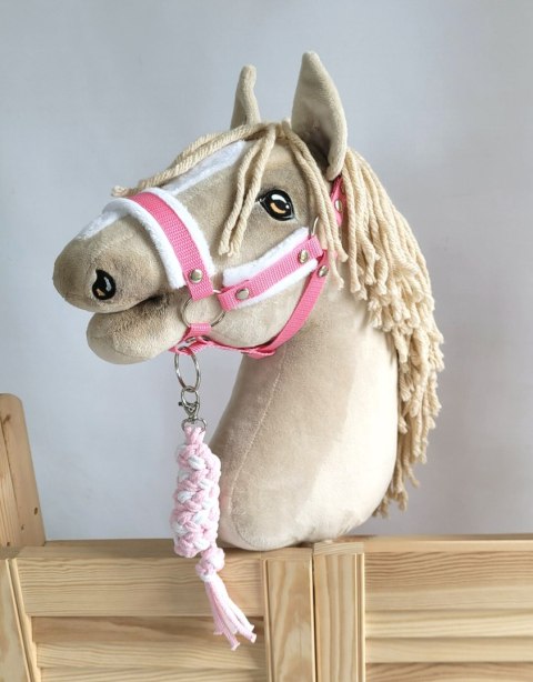 Zestaw do Hobby Horse: kantar A3 z białym futerkiem + uwiąz ze sznurka - biało-różowy Zestaw do Hobby Horse: kantar A3 z białym futerkiem + uwiąz ze sznurka - biało-różowy