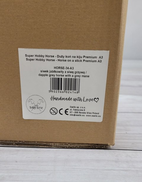 Hobby Horse Duży koń na kiju Premium - siwek jabłkowity z siwą grzywą A3