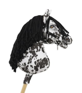 Hobby Horse Duży koń na kiju Premium - tarantowaty biało-czarny z czarną grzywą A3