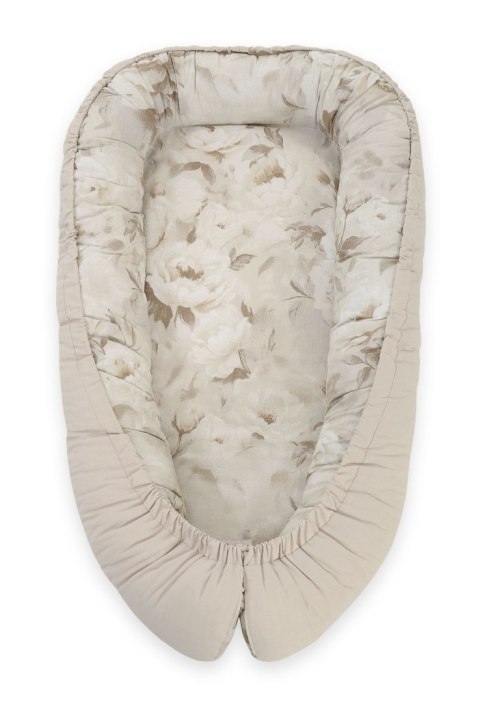 Kokon niemowlęcy dwustronny kojec otulacz Premium BOBONO- Peonies beige/ kamienna szarość Kokon niemowlęcy dwustronny kojec otulacz Premium BOBONO- Peonies beige/ kamienna szarość