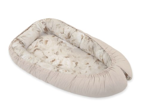 Kokon niemowlęcy dwustronny kojec otulacz Premium BOBONO- Peonies beige/ kamienna szarość Kokon niemowlęcy dwustronny kojec otulacz Premium BOBONO- Peonies beige/ kamienna szarość